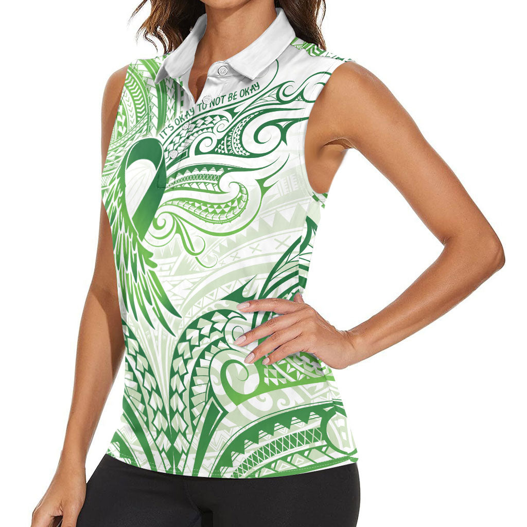 Its Okay Green Ribbon Personalised Women Sleeveless Polo Shirt Polynesian Depression Support Hope And Healing