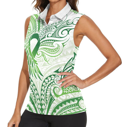 Its Okay Green Ribbon Personalised Women Sleeveless Polo Shirt Polynesian Depression Support Hope And Healing