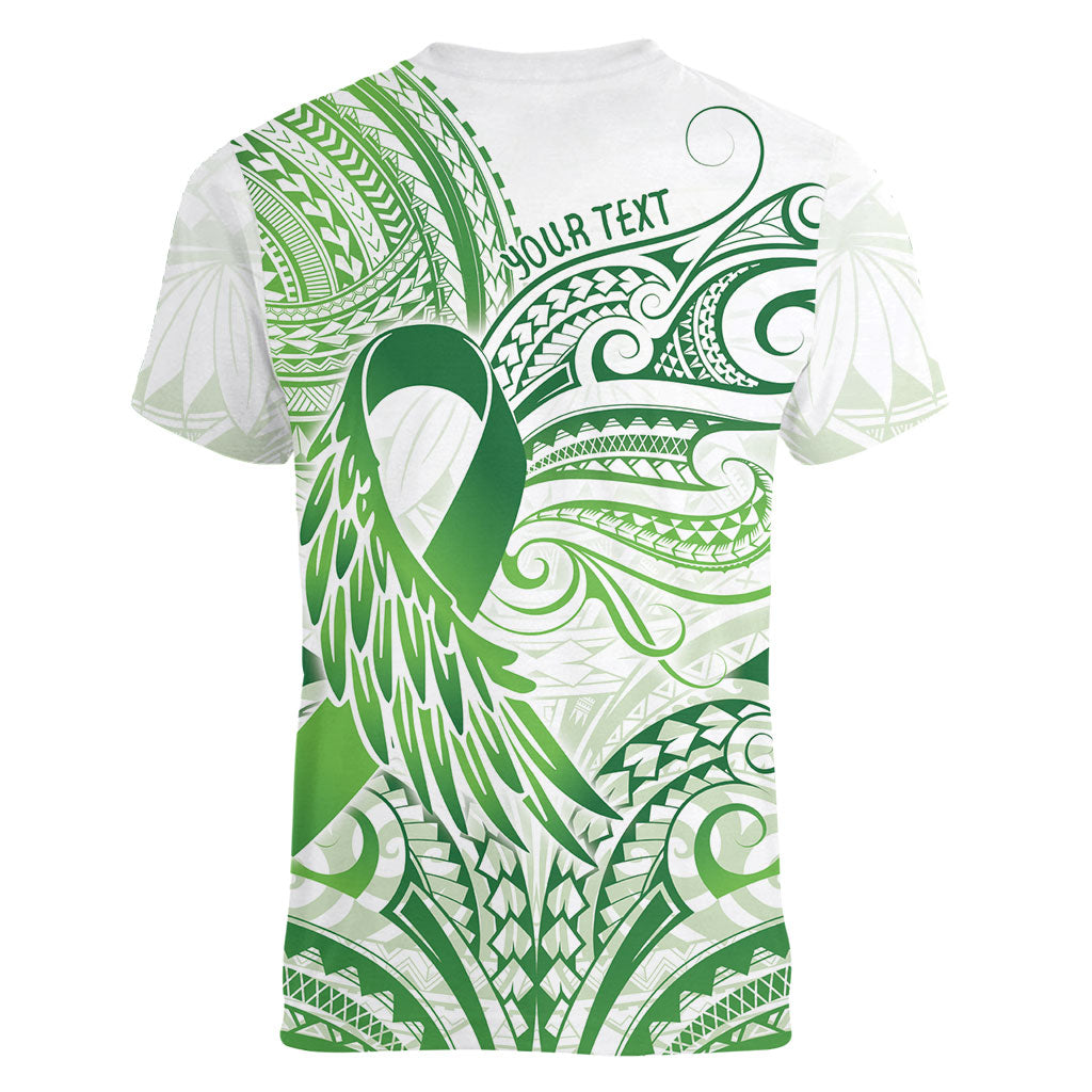 Its Okay Green Ribbon Personalised Women V-Neck T-Shirt Polynesian Depression Support Hope And Healing