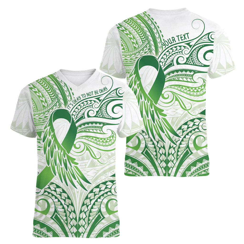 Its Okay Green Ribbon Personalised Women V-Neck T-Shirt Polynesian Depression Support Hope And Healing