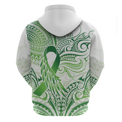 Its Okay Green Ribbon Personalised Zip Hoodie Polynesian Depression Support Hope And Healing