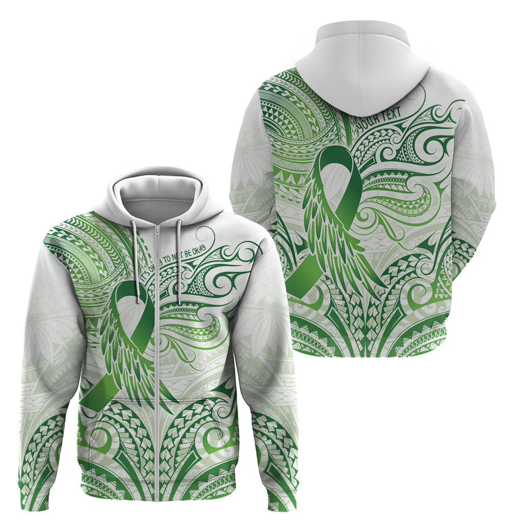 Its Okay Green Ribbon Personalised Zip Hoodie Polynesian Depression Support Hope And Healing