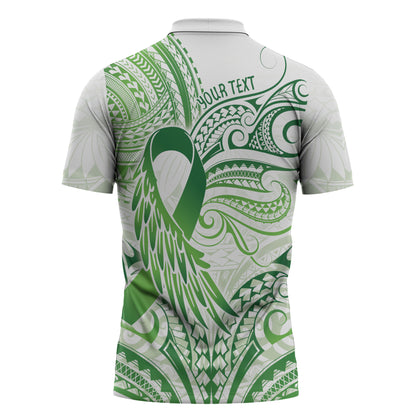 Its Okay Green Ribbon Personalised Zipper Polo Shirt Polynesian Depression Support Hope And Healing