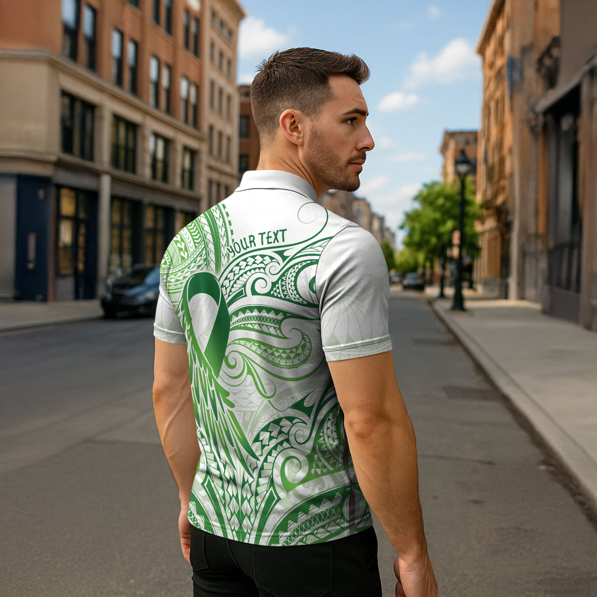 Its Okay Green Ribbon Personalised Zipper Polo Shirt Polynesian Depression Support Hope And Healing