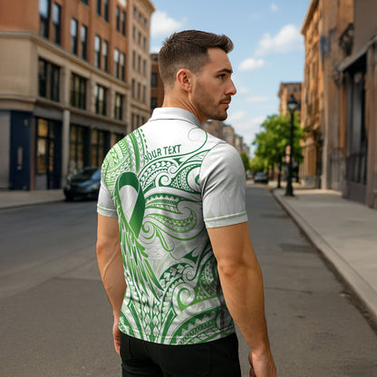 Its Okay Green Ribbon Personalised Zipper Polo Shirt Polynesian Depression Support Hope And Healing