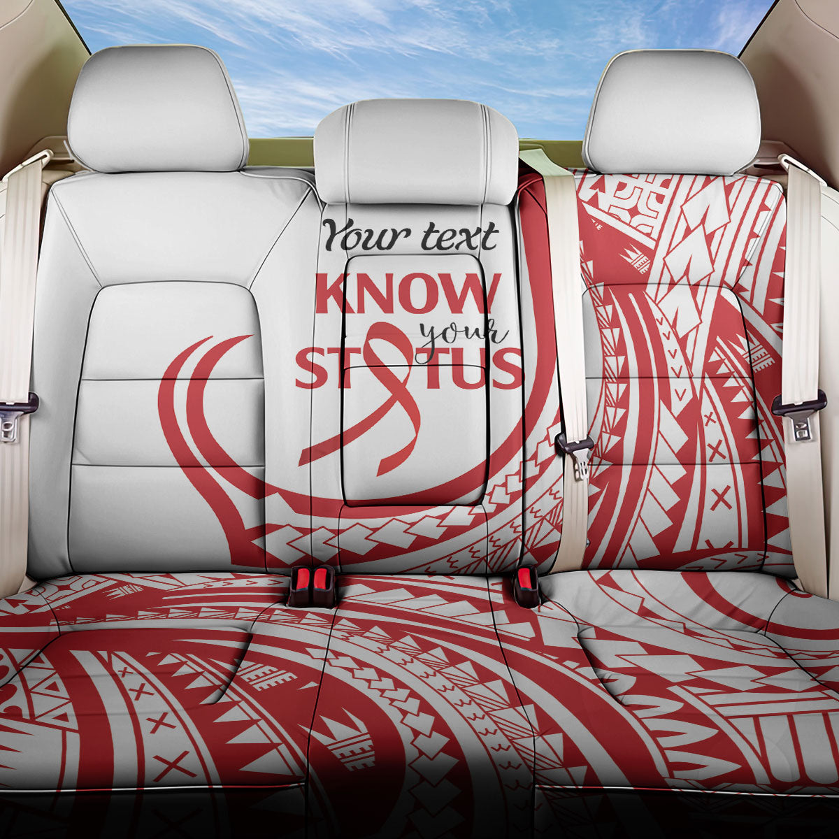Know Your Status Red Ribbon Personalised Back Car Seat Cover Polynesian AIDS Support Red Ribbon Hope