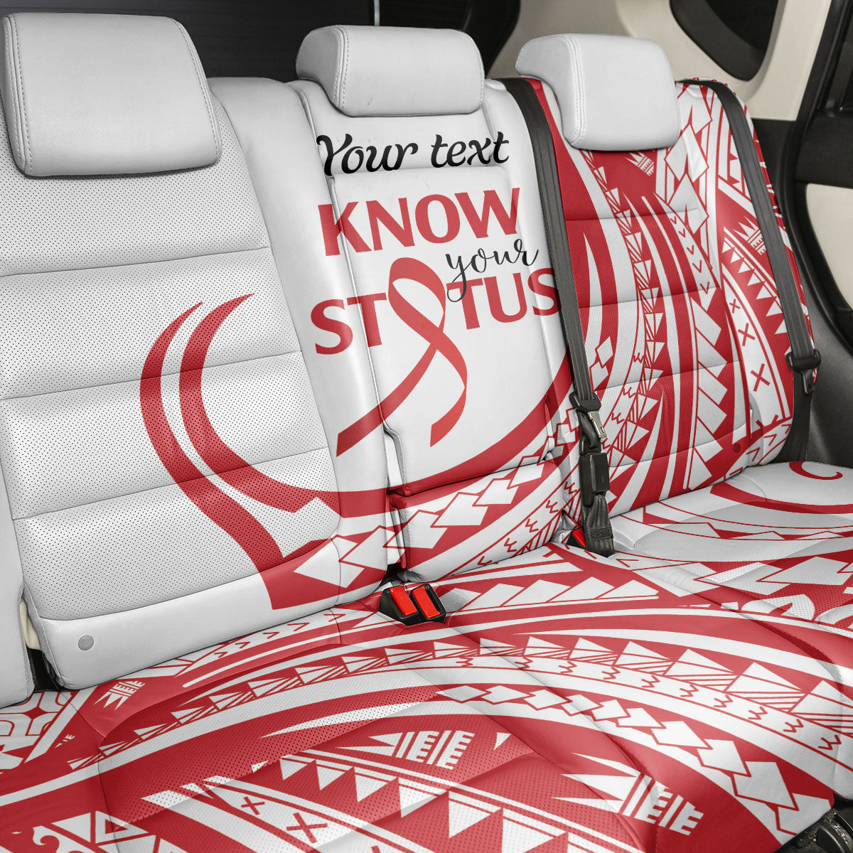 Know Your Status Red Ribbon Personalised Back Car Seat Cover Polynesian AIDS Support Red Ribbon Hope
