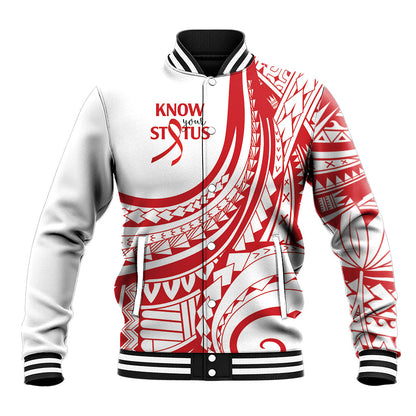 Know Your Status Red Ribbon Personalised Baseball Jacket Polynesian AIDS Support Red Ribbon Hope