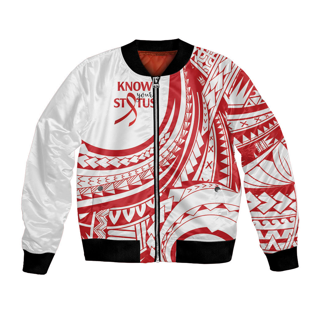 Know Your Status Red Ribbon Personalised Bomber Jacket Polynesian AIDS Support Red Ribbon Hope