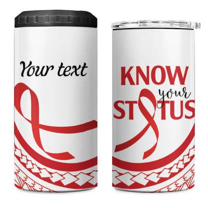 Know Your Status Red Ribbon Personalised 4 in 1 Can Cooler Tumbler Polynesian AIDS Support Red Ribbon Hope