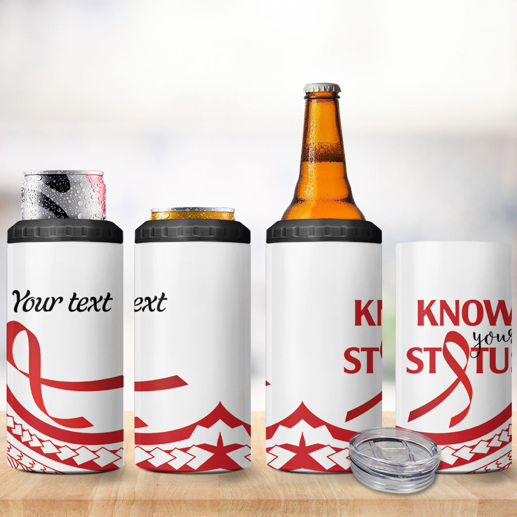 Know Your Status Red Ribbon Personalised 4 in 1 Can Cooler Tumbler Polynesian AIDS Support Red Ribbon Hope