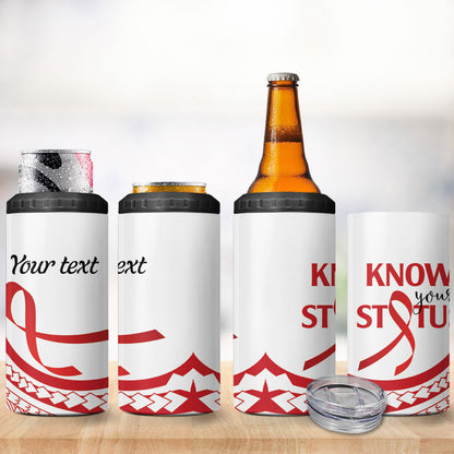 Know Your Status Red Ribbon Personalised 4 in 1 Can Cooler Tumbler Polynesian AIDS Support Red Ribbon Hope