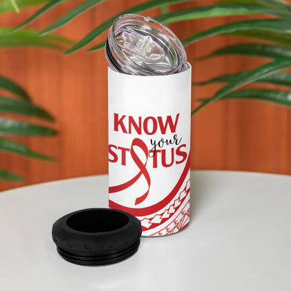 Know Your Status Red Ribbon Personalised 4 in 1 Can Cooler Tumbler Polynesian AIDS Support Red Ribbon Hope