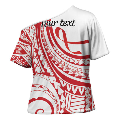 Know Your Status Red Ribbon Personalised Cross Shoulder Shirt Polynesian AIDS Support Red Ribbon Hope