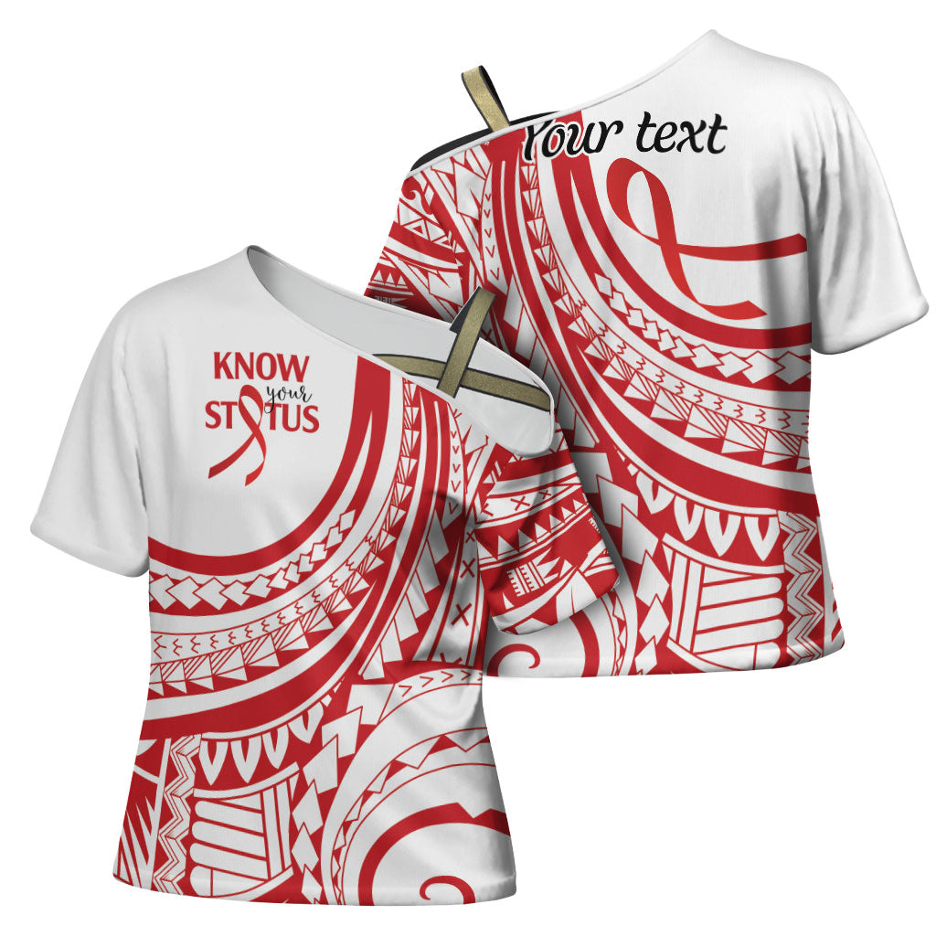 Know Your Status Red Ribbon Personalised Cross Shoulder Shirt Polynesian AIDS Support Red Ribbon Hope