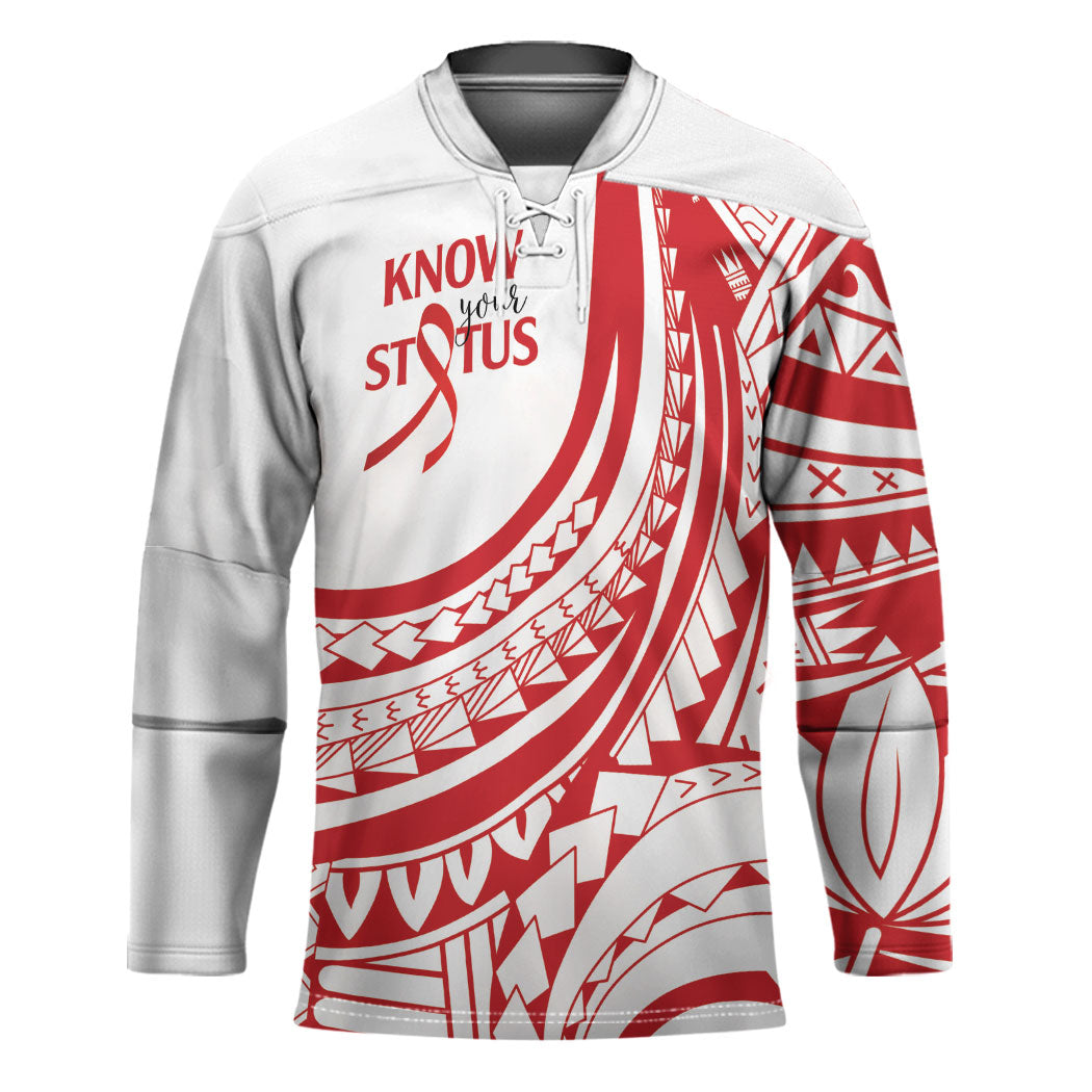 Know Your Status Red Ribbon Personalised Hockey Jersey Polynesian AIDS Support Red Ribbon Hope