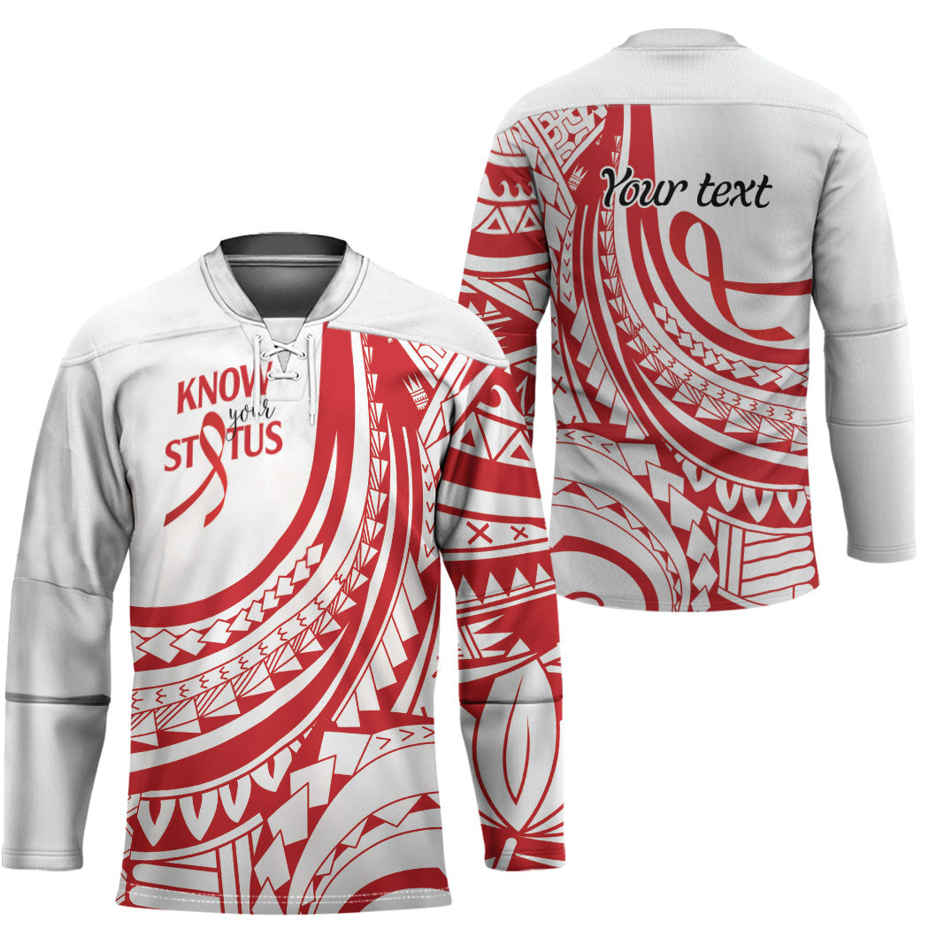 Know Your Status Red Ribbon Personalised Hockey Jersey Polynesian AIDS Support Red Ribbon Hope