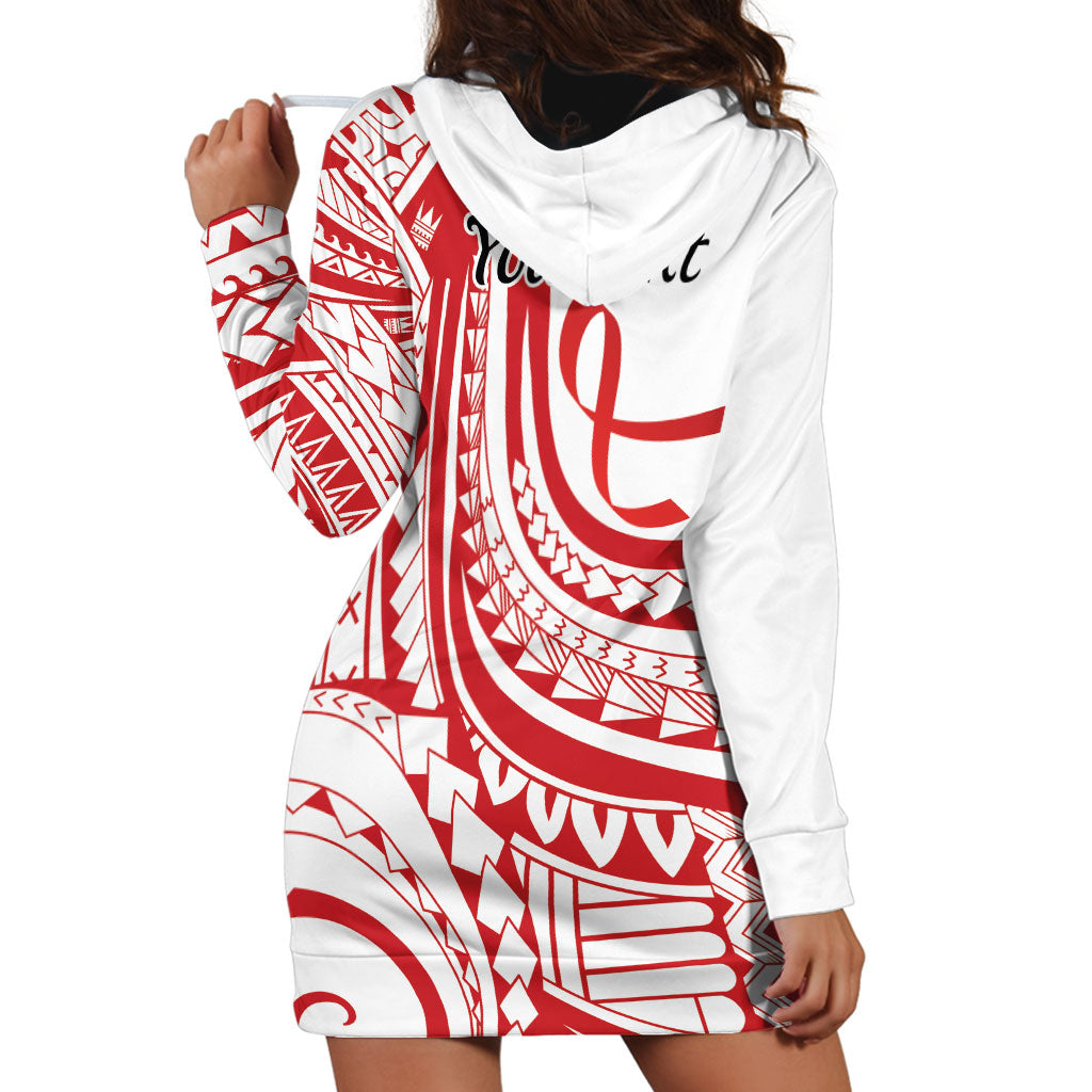Know Your Status Red Ribbon Personalised Hoodie Dress Polynesian AIDS Support Red Ribbon Hope