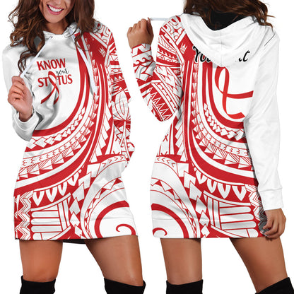 Know Your Status Red Ribbon Personalised Hoodie Dress Polynesian AIDS Support Red Ribbon Hope
