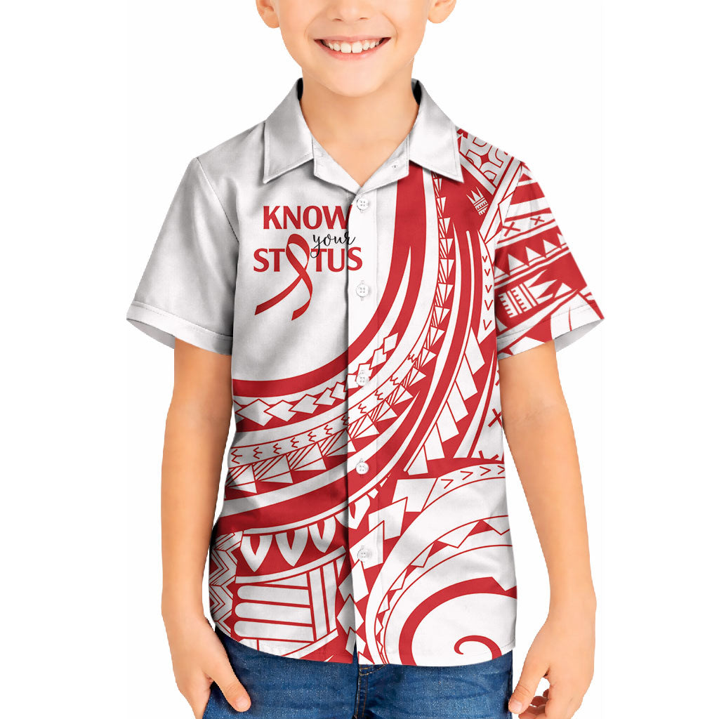 Know Your Status Red Ribbon Personalised Kid Hawaiian Shirt Polynesian AIDS Support Red Ribbon Hope
