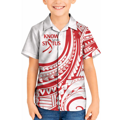 Know Your Status Red Ribbon Personalised Kid Hawaiian Shirt Polynesian AIDS Support Red Ribbon Hope