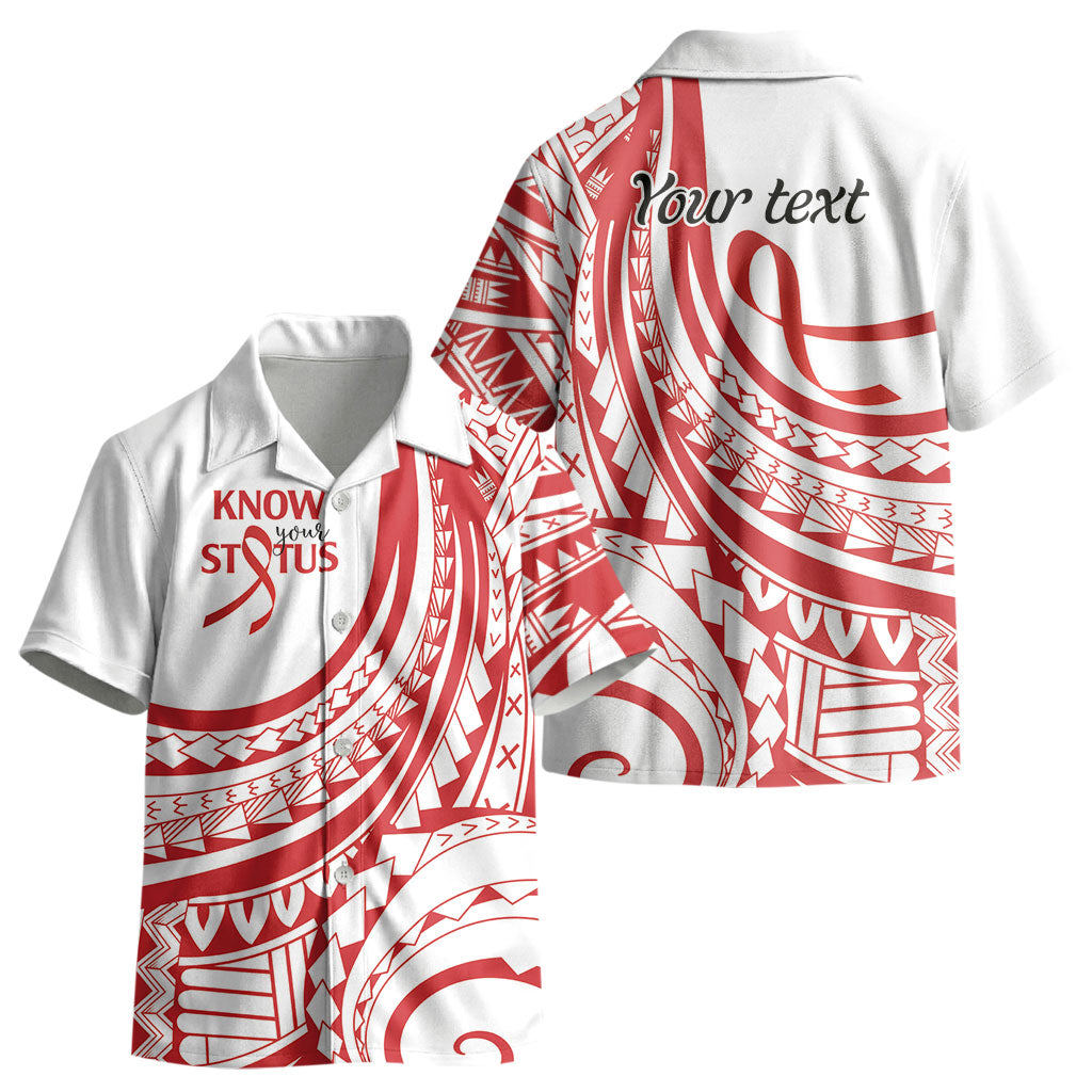 Know Your Status Red Ribbon Personalised Kid Hawaiian Shirt Polynesian AIDS Support Red Ribbon Hope
