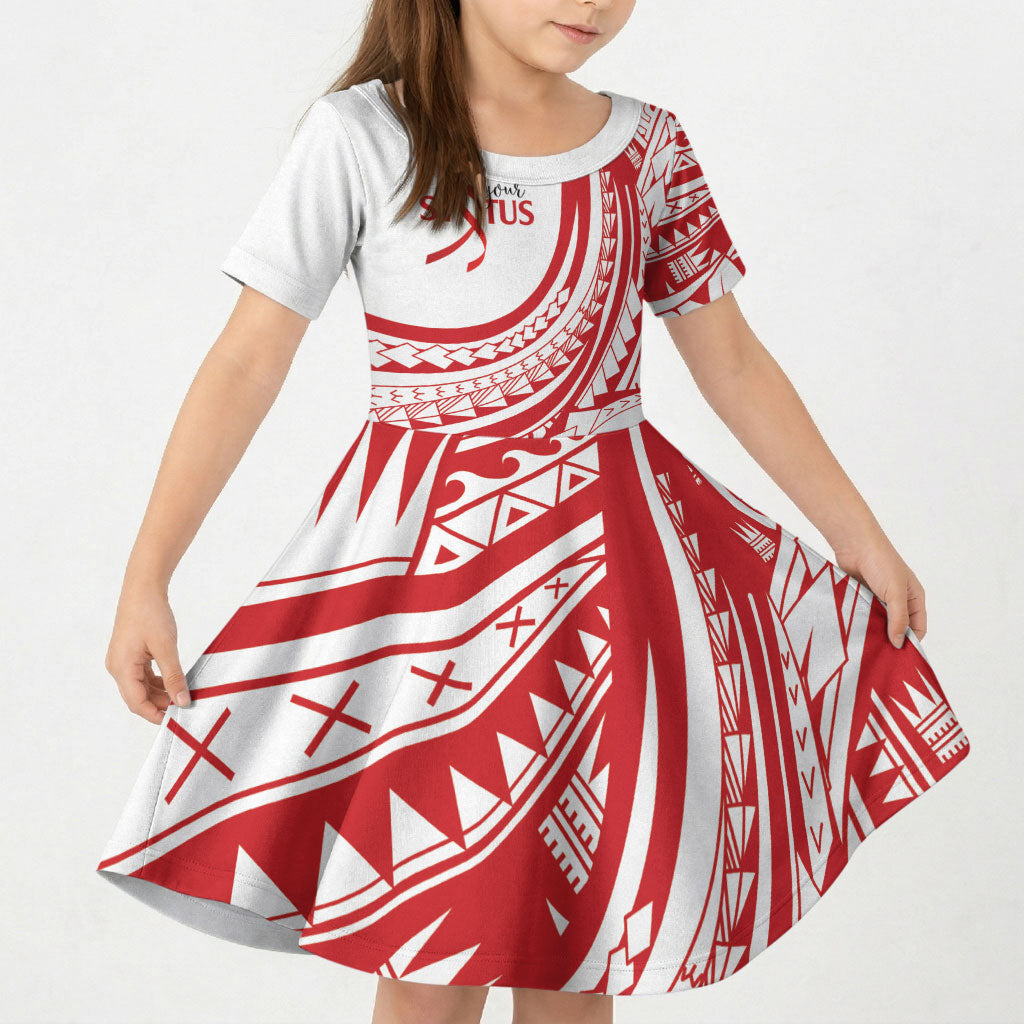 Know Your Status Red Ribbon Personalised Kid Short Sleeve Dress Polynesian AIDS Support Red Ribbon Hope