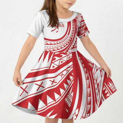 Know Your Status Red Ribbon Personalised Kid Short Sleeve Dress Polynesian AIDS Support Red Ribbon Hope