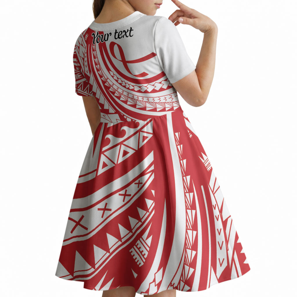 Know Your Status Red Ribbon Personalised Kid Short Sleeve Dress Polynesian AIDS Support Red Ribbon Hope