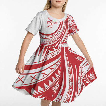 Know Your Status Red Ribbon Personalised Kid Short Sleeve Dress Polynesian AIDS Support Red Ribbon Hope