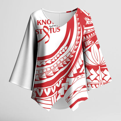 Know Your Status Red Ribbon Personalised Kimono Sleeve Blouse Polynesian AIDS Support Red Ribbon Hope