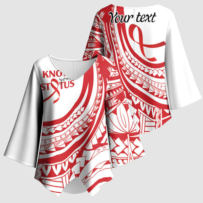 Know Your Status Red Ribbon Personalised Kimono Sleeve Blouse Polynesian AIDS Support Red Ribbon Hope