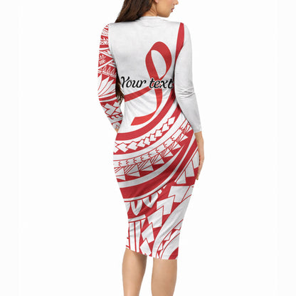 Know Your Status Red Ribbon Personalised Long Sleeve Bodycon Dress Polynesian AIDS Support Red Ribbon Hope