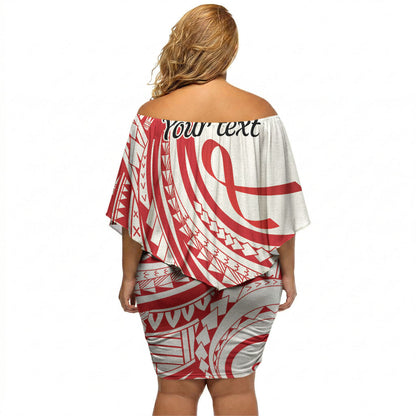 Know Your Status Red Ribbon Personalised Off Shoulder Short Dress Polynesian AIDS Support Red Ribbon Hope