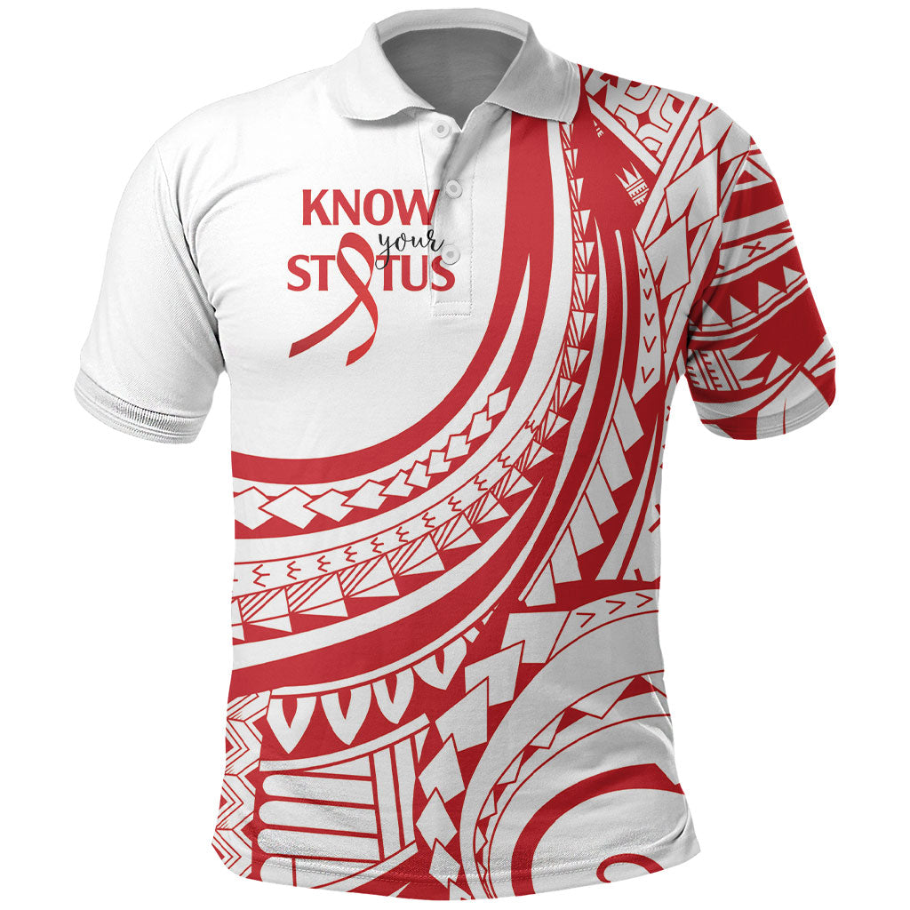 Know Your Status Red Ribbon Personalised Polo Shirt Polynesian AIDS Support Red Ribbon Hope