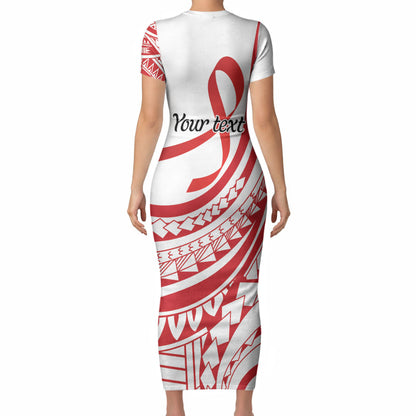Know Your Status Red Ribbon Personalised Short Sleeve Bodycon Dress Polynesian AIDS Support Red Ribbon Hope