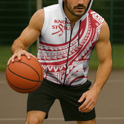 Know Your Status Red Ribbon Personalised Sleeveless Zip Hoodie Polynesian AIDS Support Red Ribbon Hope