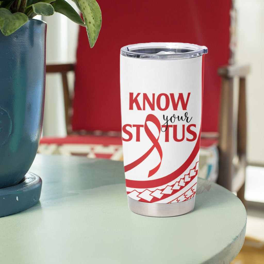 Know Your Status Red Ribbon Personalised Tumbler Cup Polynesian AIDS Support Red Ribbon Hope