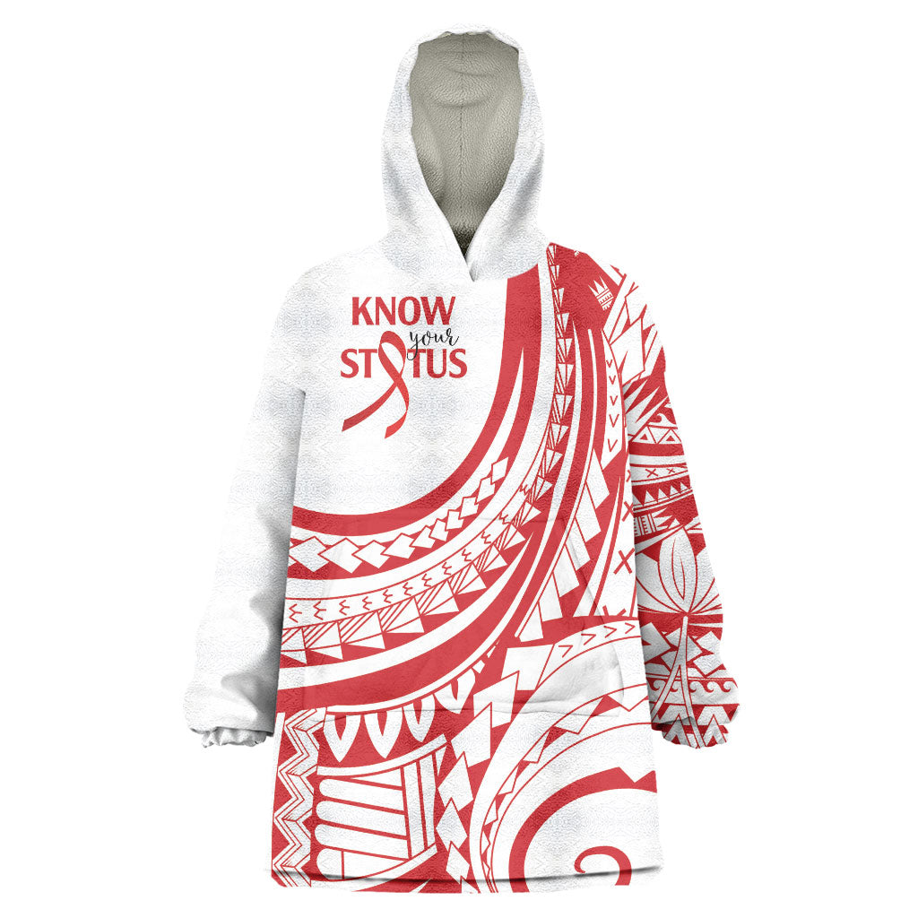 Know Your Status Red Ribbon Personalised Wearable Blanket Hoodie Polynesian AIDS Support Red Ribbon Hope