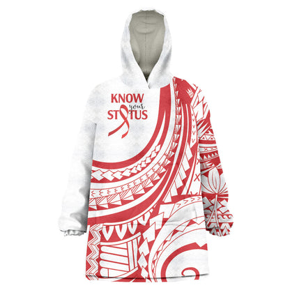 Know Your Status Red Ribbon Personalised Wearable Blanket Hoodie Polynesian AIDS Support Red Ribbon Hope