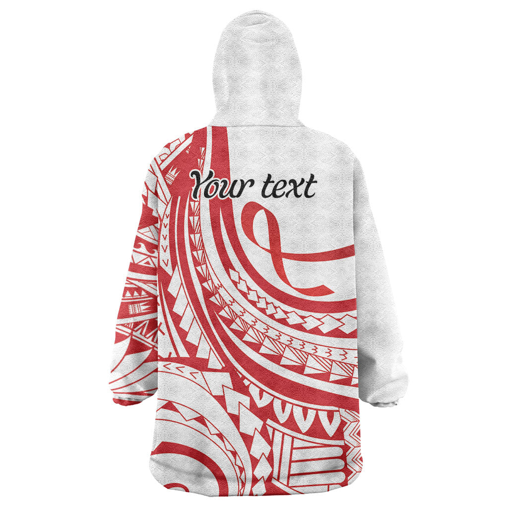 Know Your Status Red Ribbon Personalised Wearable Blanket Hoodie Polynesian AIDS Support Red Ribbon Hope