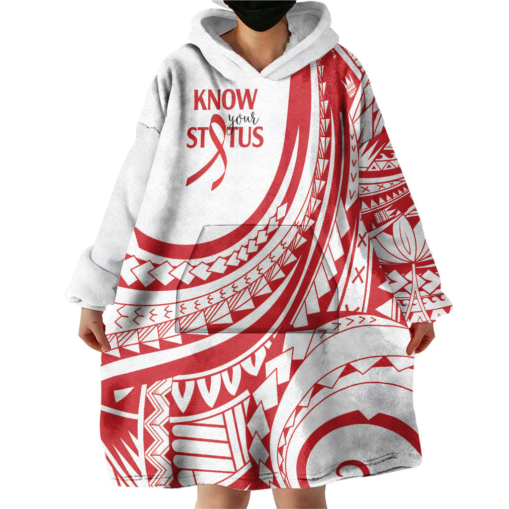 Know Your Status Red Ribbon Personalised Wearable Blanket Hoodie Polynesian AIDS Support Red Ribbon Hope
