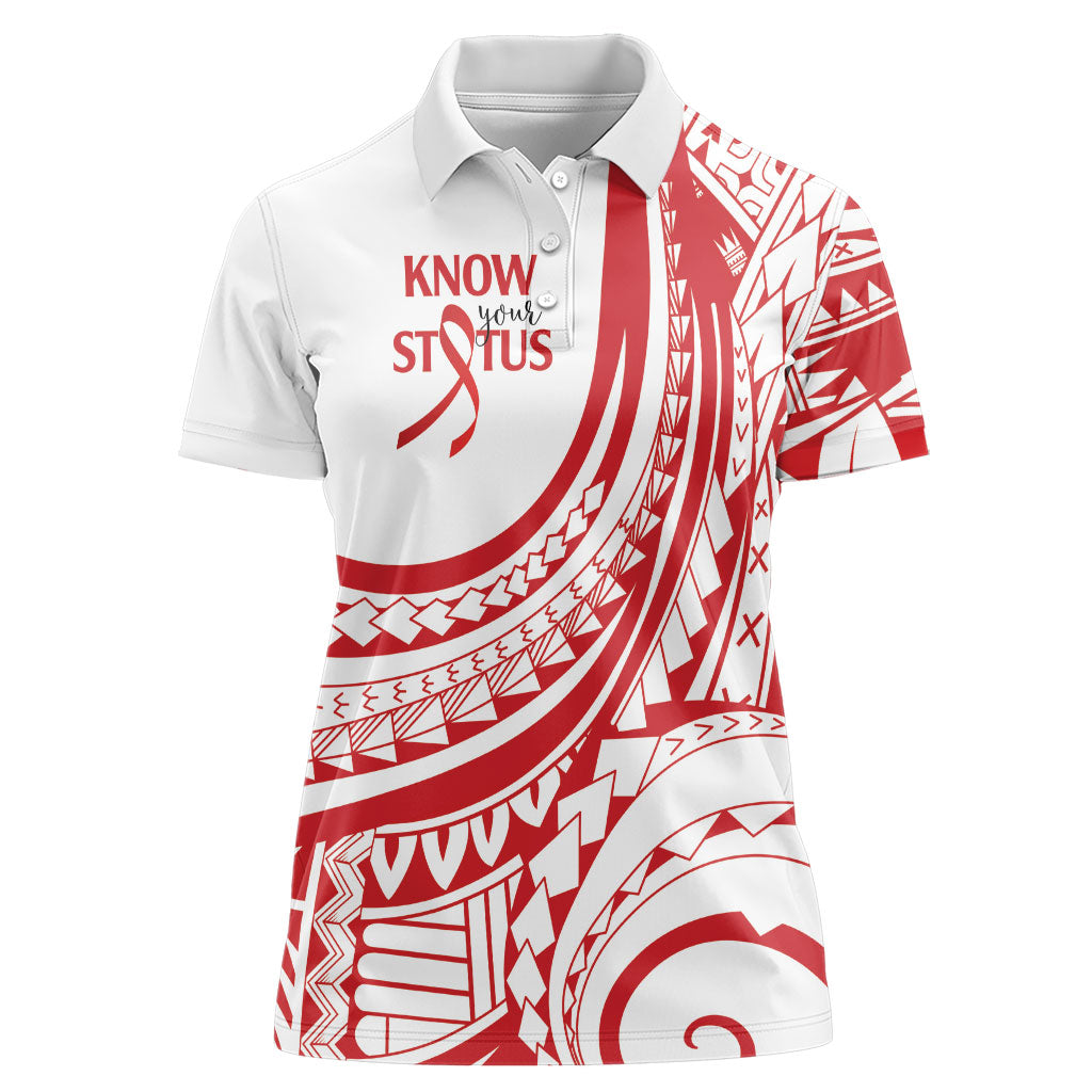 Know Your Status Red Ribbon Personalised Women Polo Shirt Polynesian AIDS Support Red Ribbon Hope