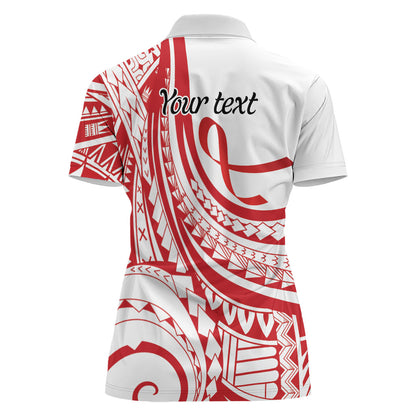 Know Your Status Red Ribbon Personalised Women Polo Shirt Polynesian AIDS Support Red Ribbon Hope