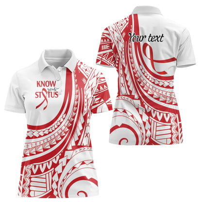 Know Your Status Red Ribbon Personalised Women Polo Shirt Polynesian AIDS Support Red Ribbon Hope
