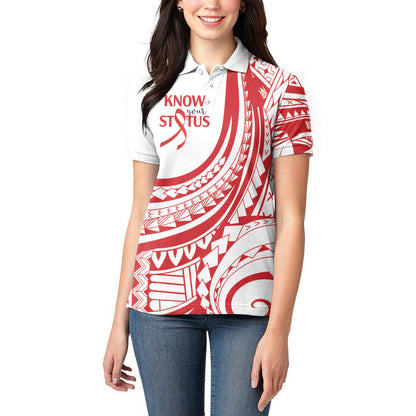 Know Your Status Red Ribbon Personalised Women Polo Shirt Polynesian AIDS Support Red Ribbon Hope