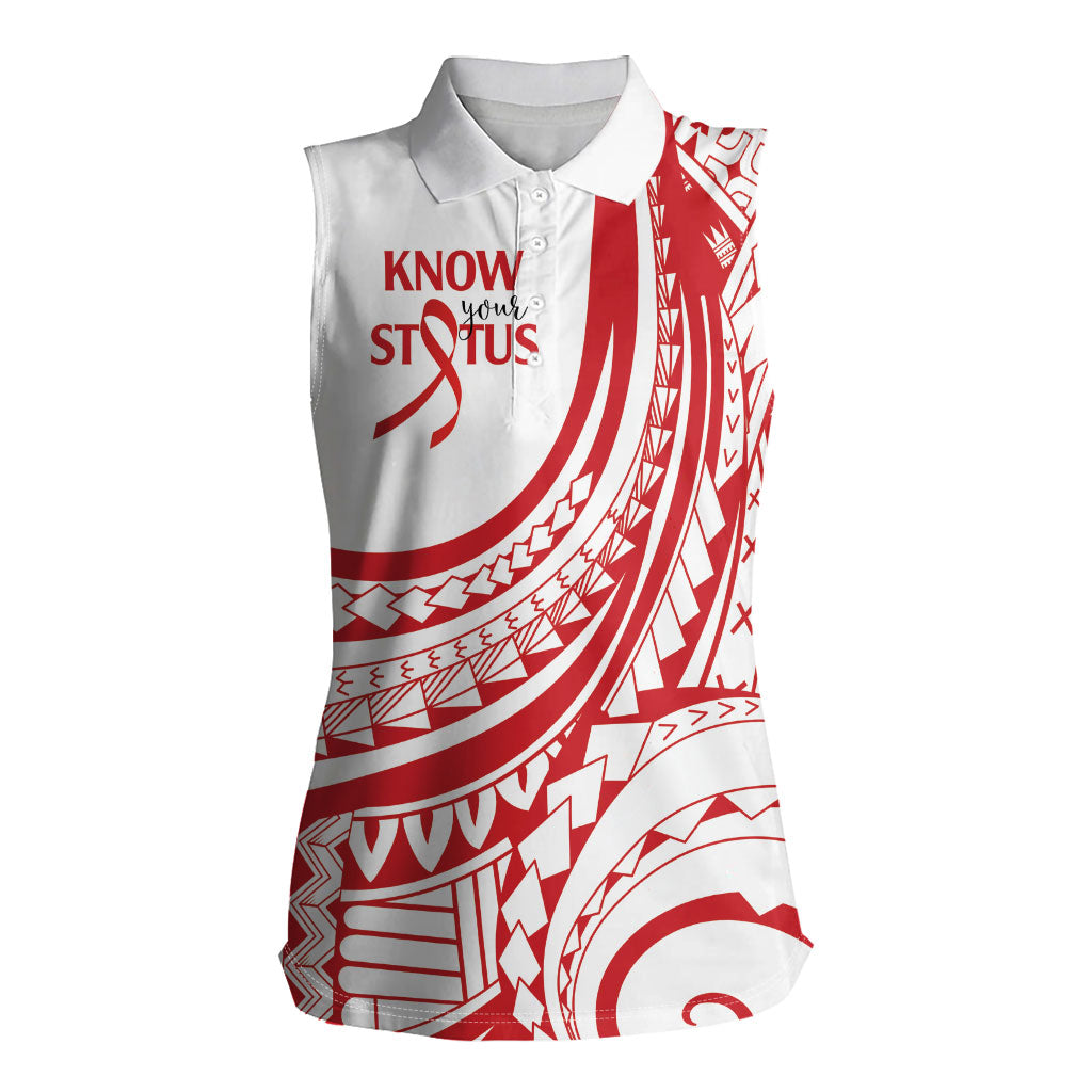 Know Your Status Red Ribbon Personalised Women Sleeveless Polo Shirt Polynesian AIDS Support Red Ribbon Hope