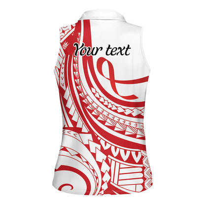 Know Your Status Red Ribbon Personalised Women Sleeveless Polo Shirt Polynesian AIDS Support Red Ribbon Hope