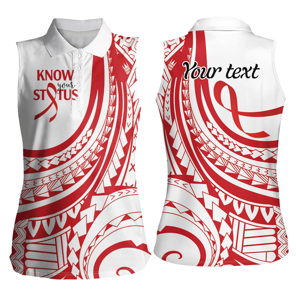 Know Your Status Red Ribbon Personalised Women Sleeveless Polo Shirt Polynesian AIDS Support Red Ribbon Hope