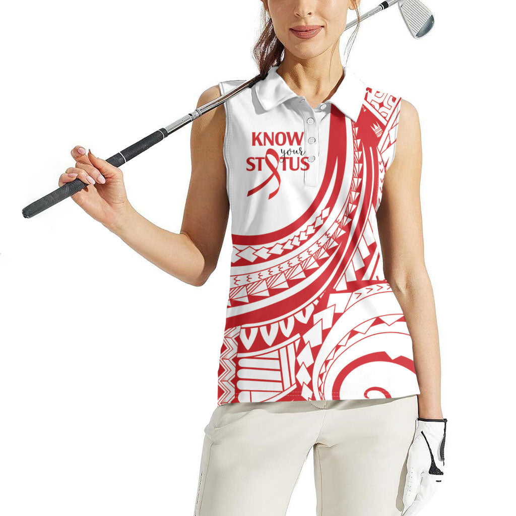 Know Your Status Red Ribbon Personalised Women Sleeveless Polo Shirt Polynesian AIDS Support Red Ribbon Hope